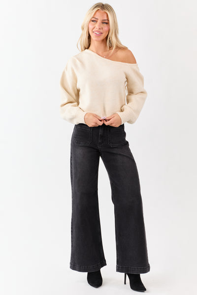 Champagne Asymmetrical One Shoulder Sweater