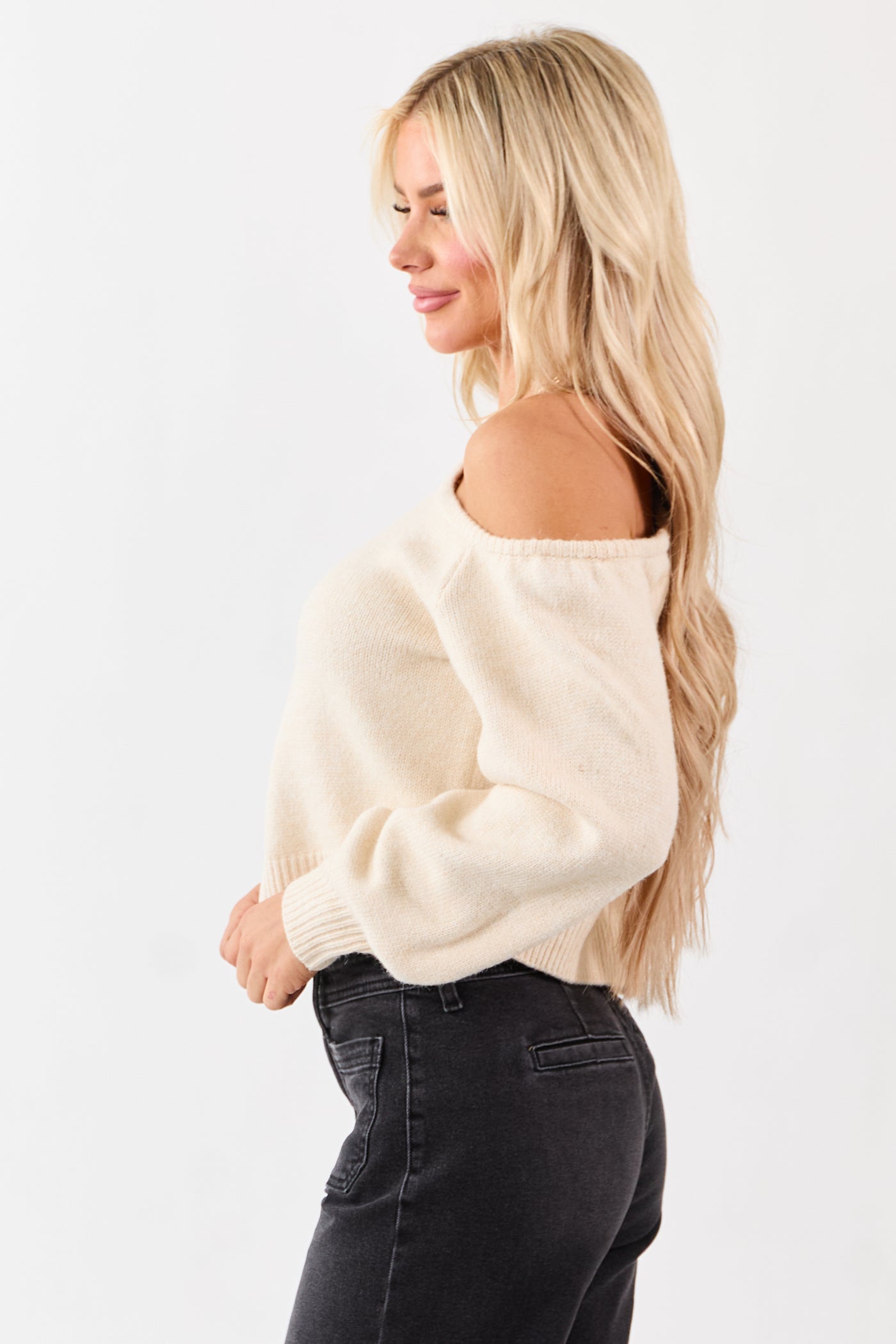 Champagne Asymmetrical One Shoulder Sweater