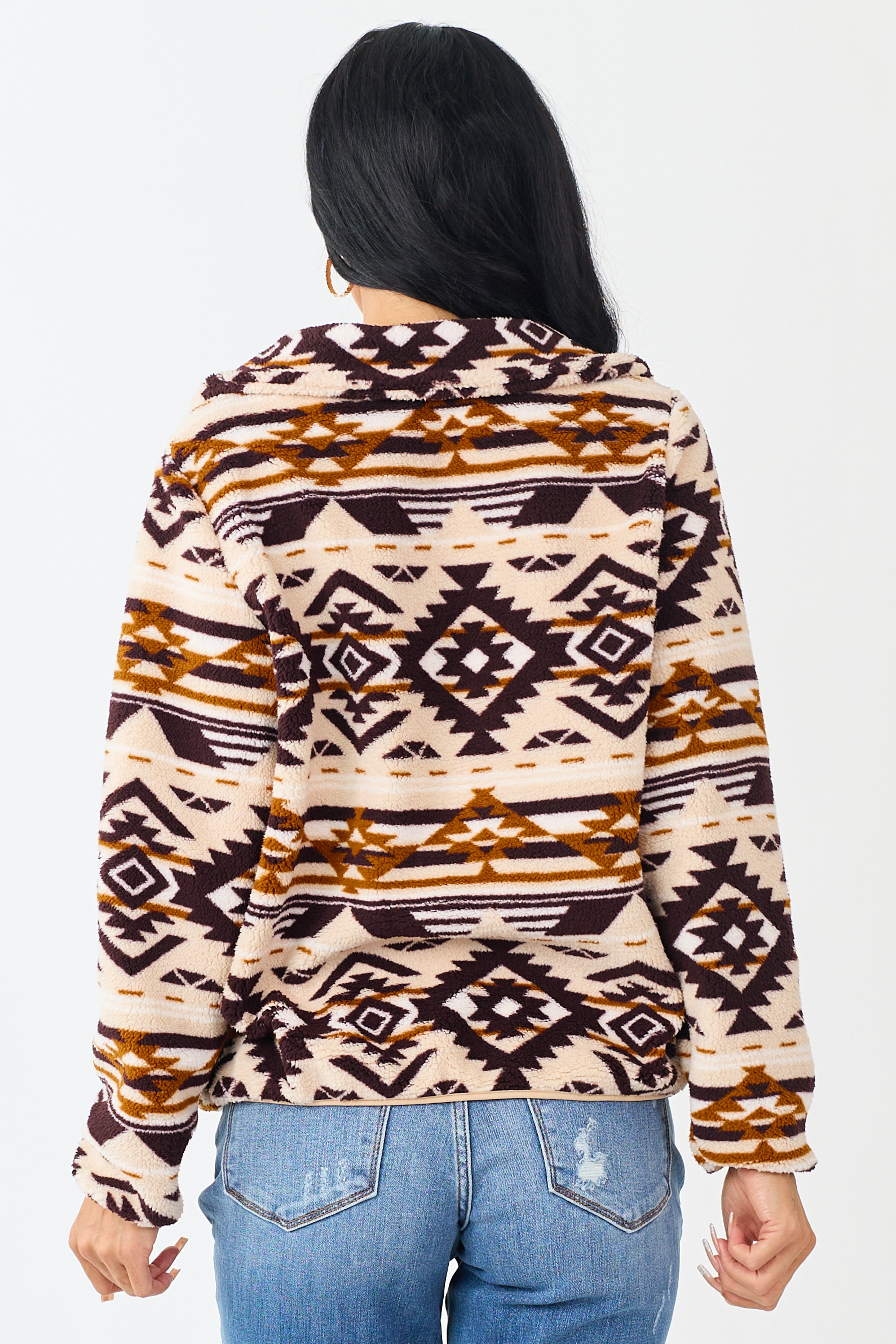 Champagne Aztec Print Fleece Pullover Sweatshirt