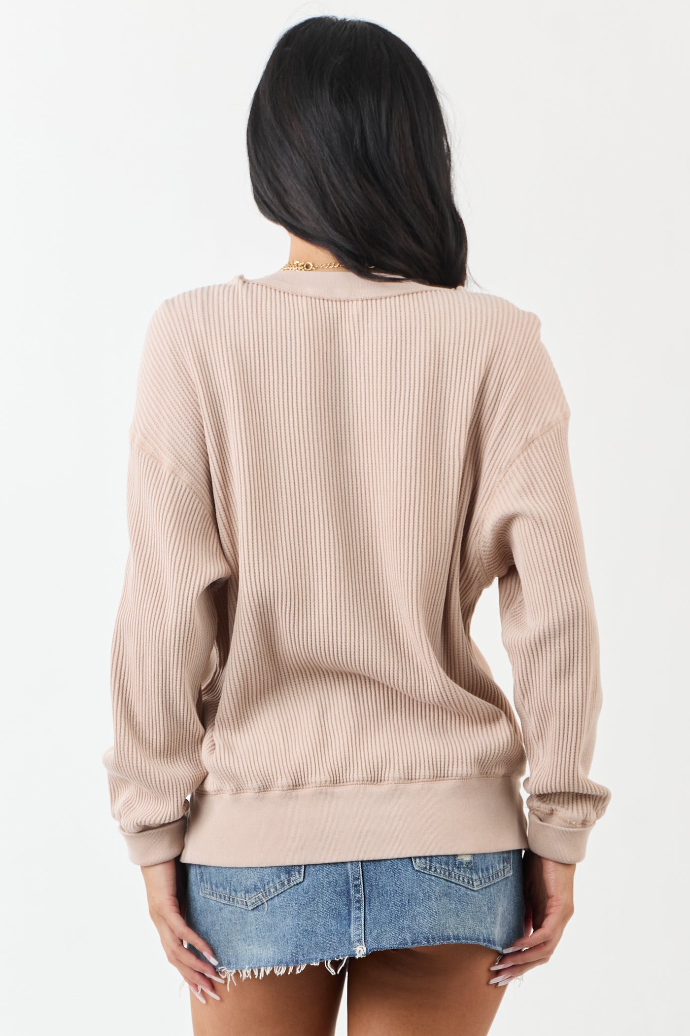 Champagne Boat Neck Cotton Knit Relaxed Sweater
