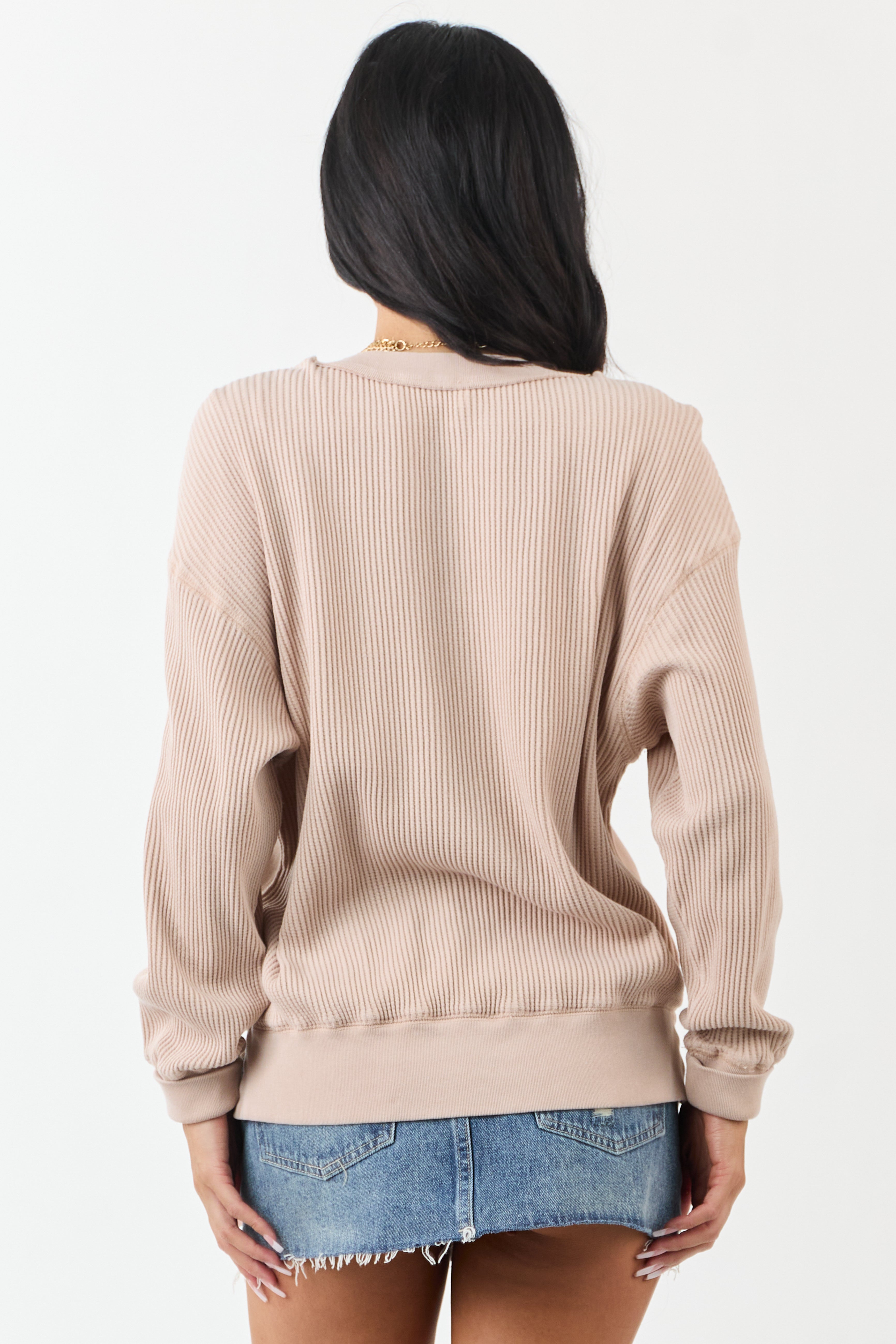 Champagne Boat Neck Cotton Knit Relaxed Sweater