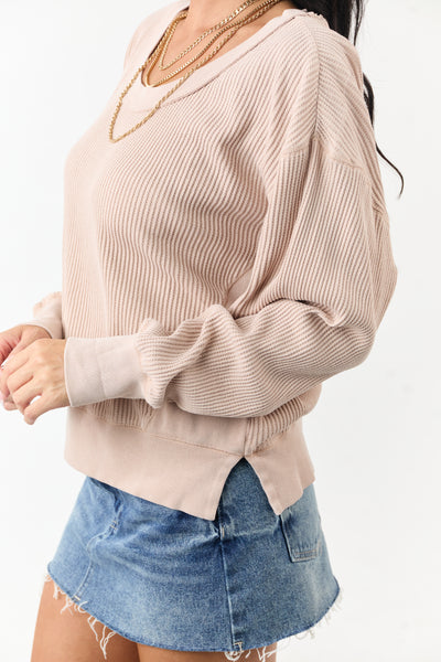 Champagne Boat Neck Cotton Knit Relaxed Sweater