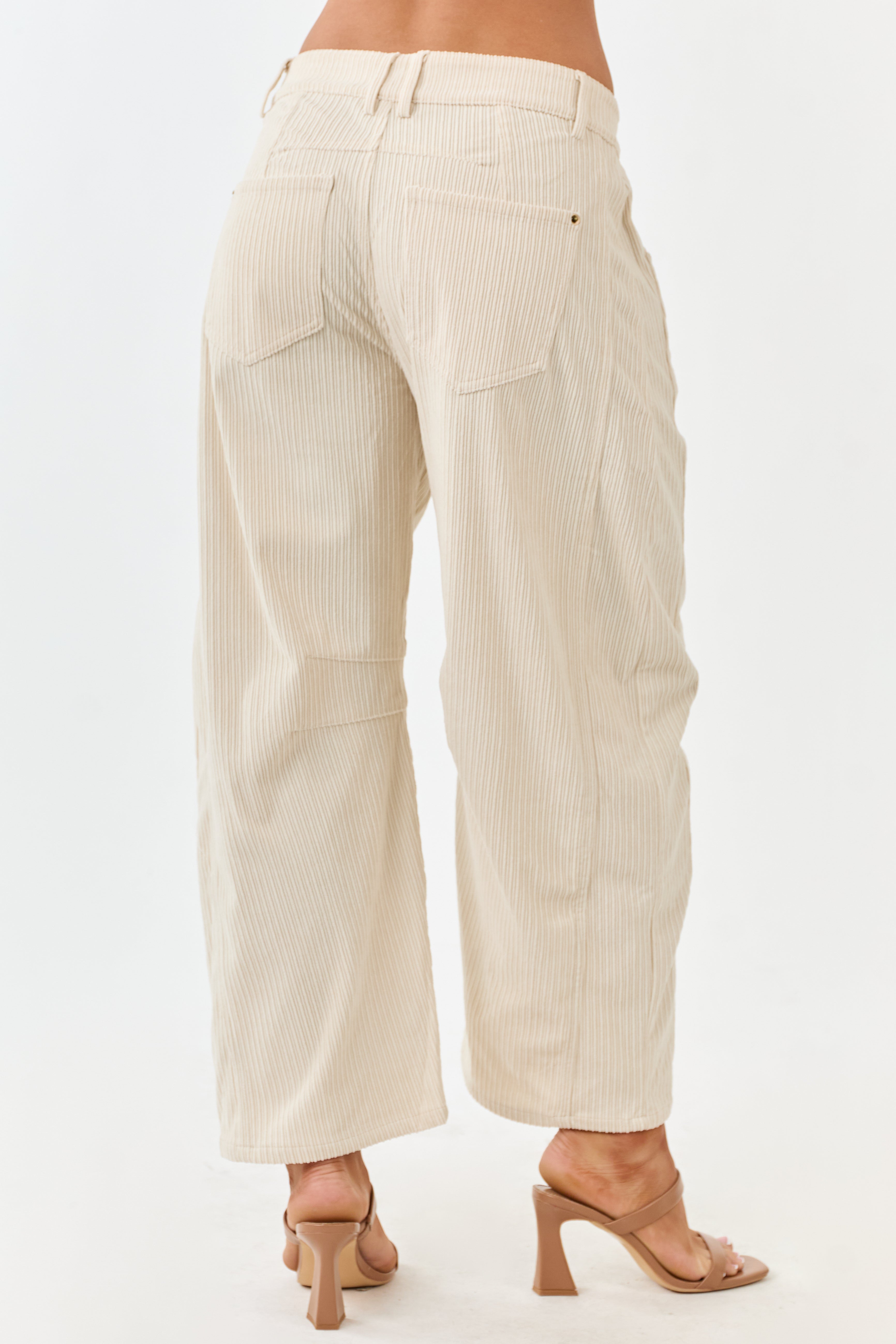Champagne Corduroy High Waisted Barrel Leg Pants