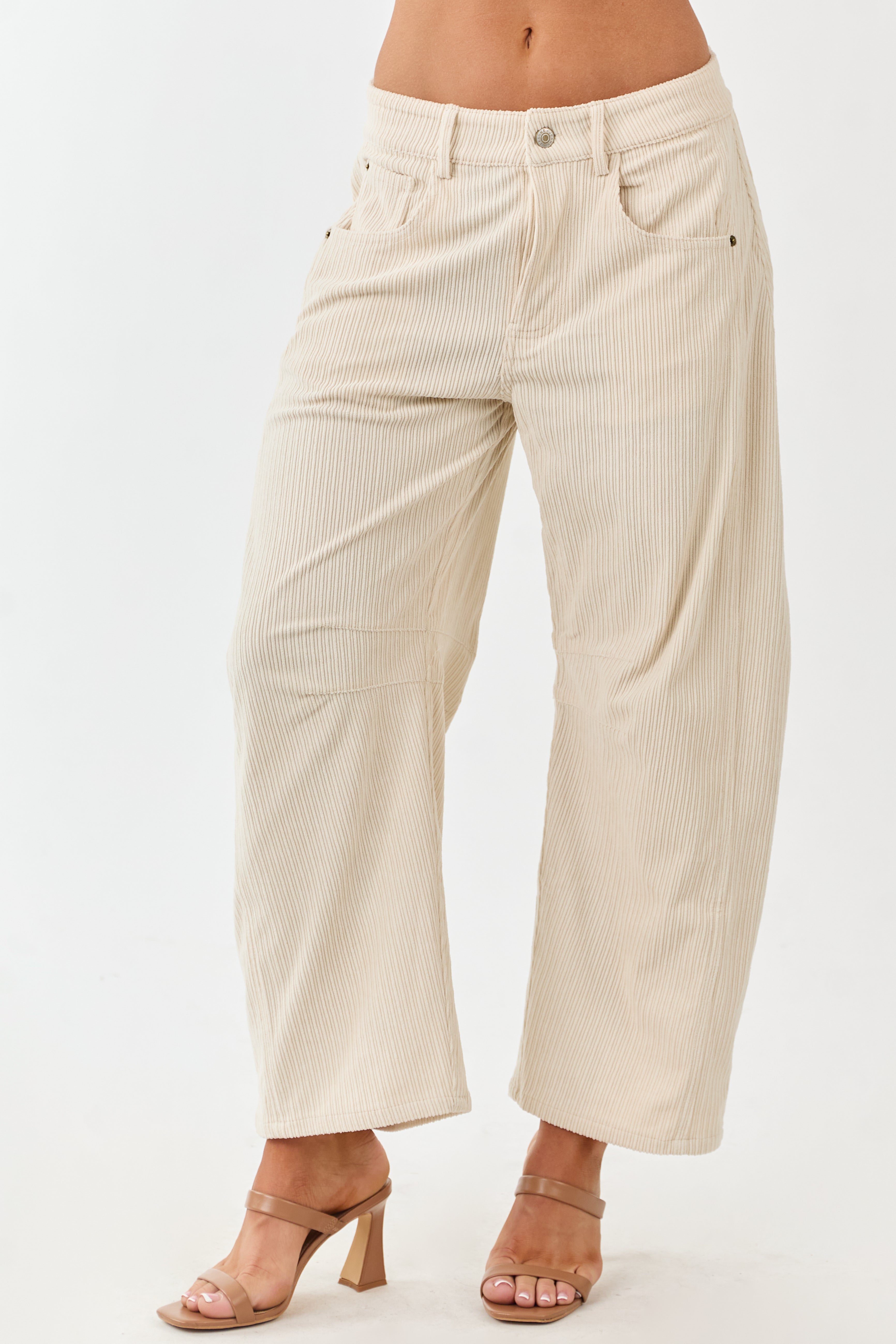 Champagne Corduroy High Waisted Barrel Leg Pants