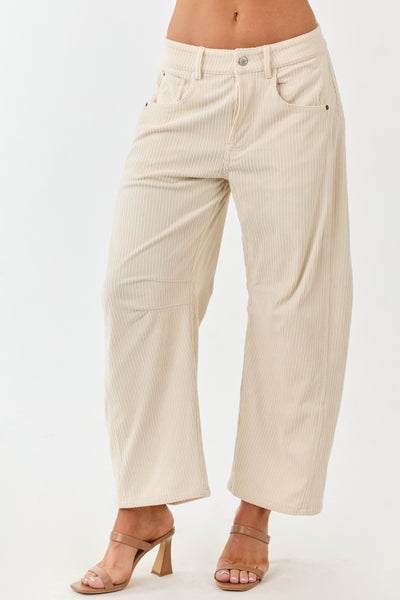 Champagne Corduroy High Waisted Barrel Leg Pants
