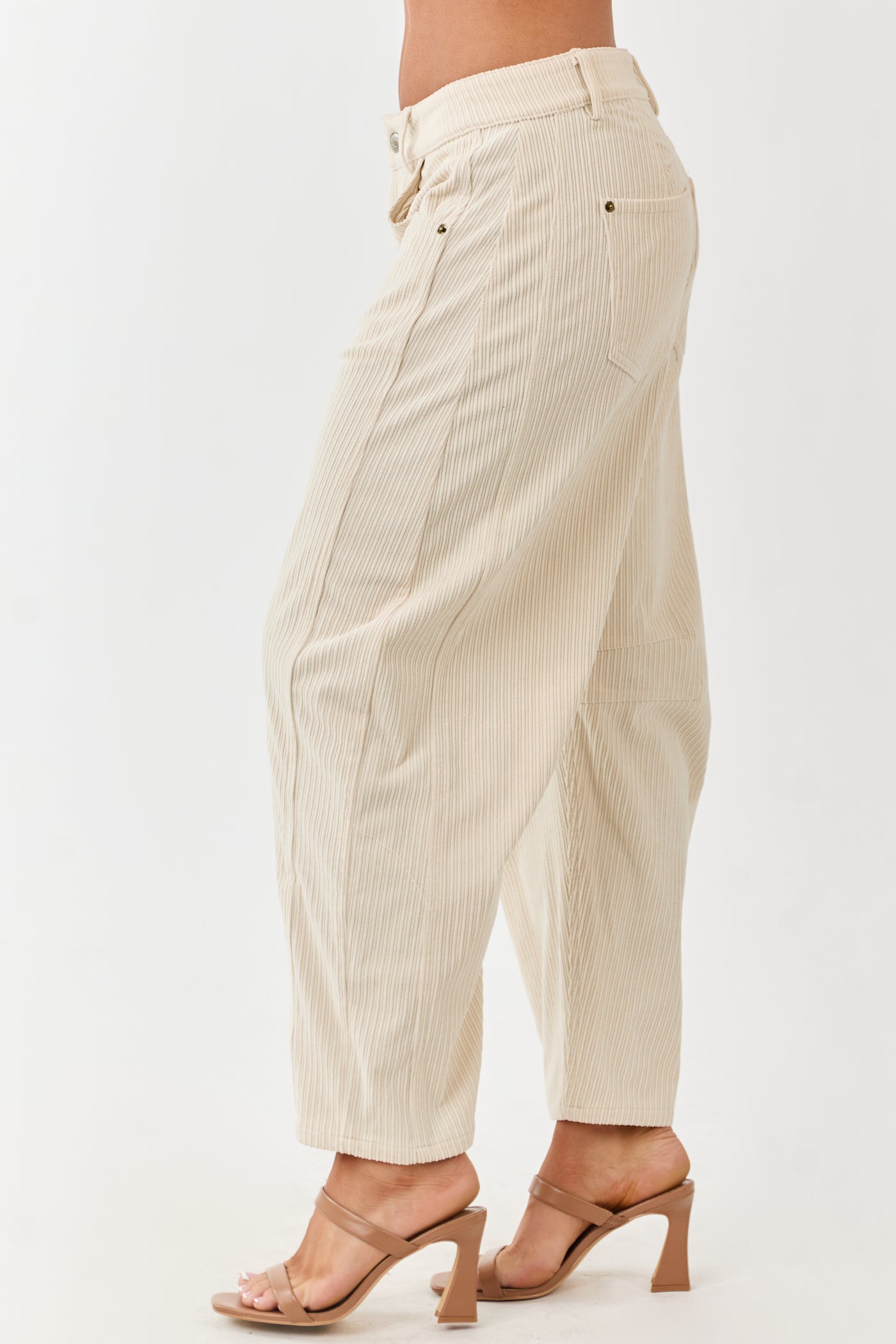 Champagne Corduroy High Waisted Barrel Leg Pants