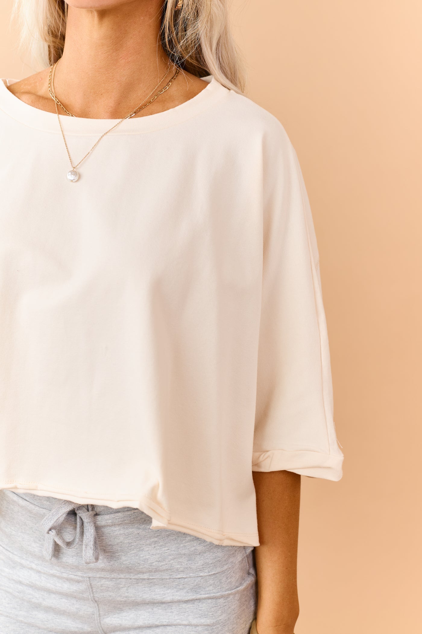 Champagne Cropped Crew Neck Short Sleeve Top
