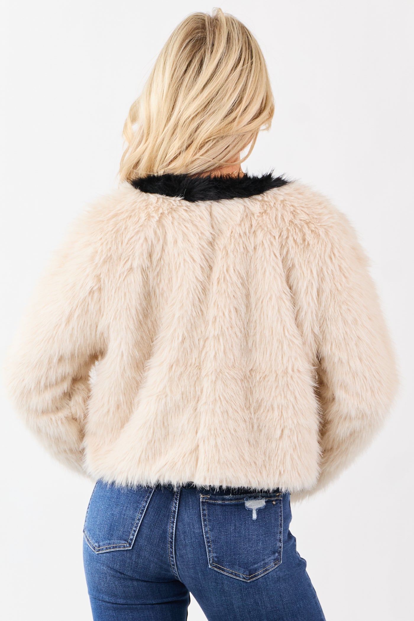 Champagne Faux Fur Contrast Trim Jacket