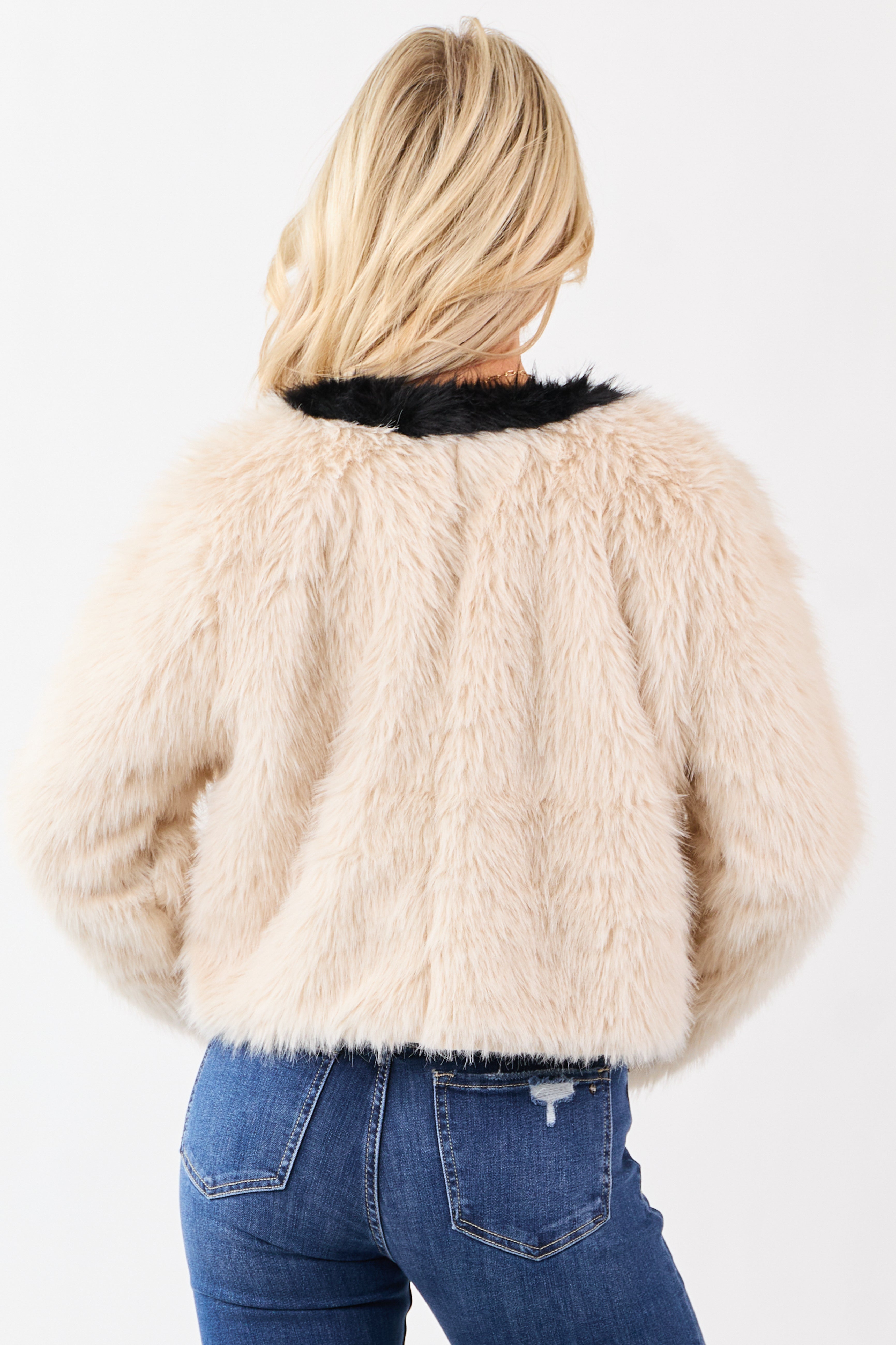 Champagne Faux Fur Contrast Trim Jacket