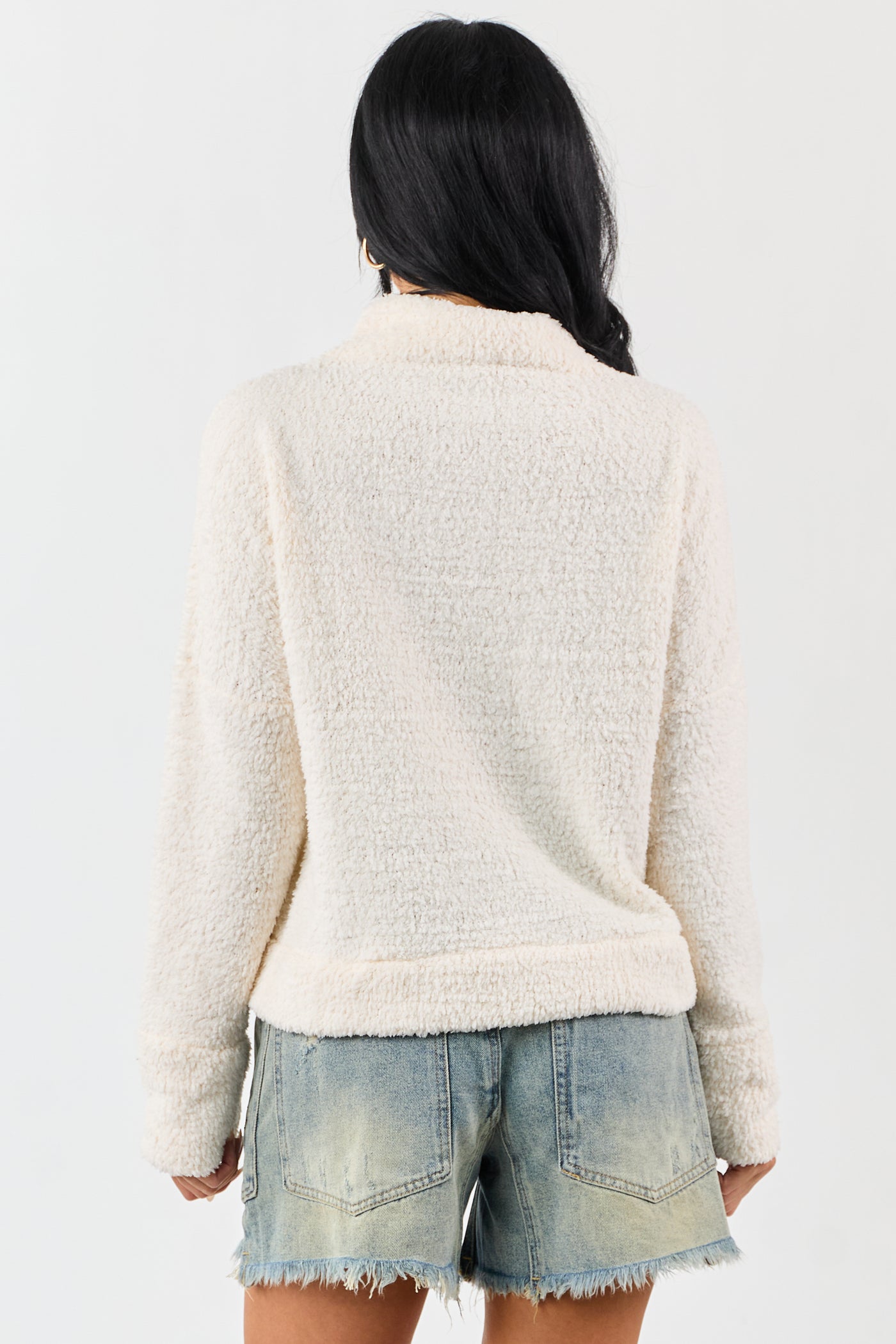 Champagne Fuzzy Soft Knit Mock Neck Sweater