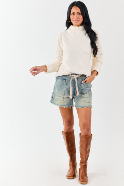 Champagne Fuzzy Soft Knit Mock Neck Sweater