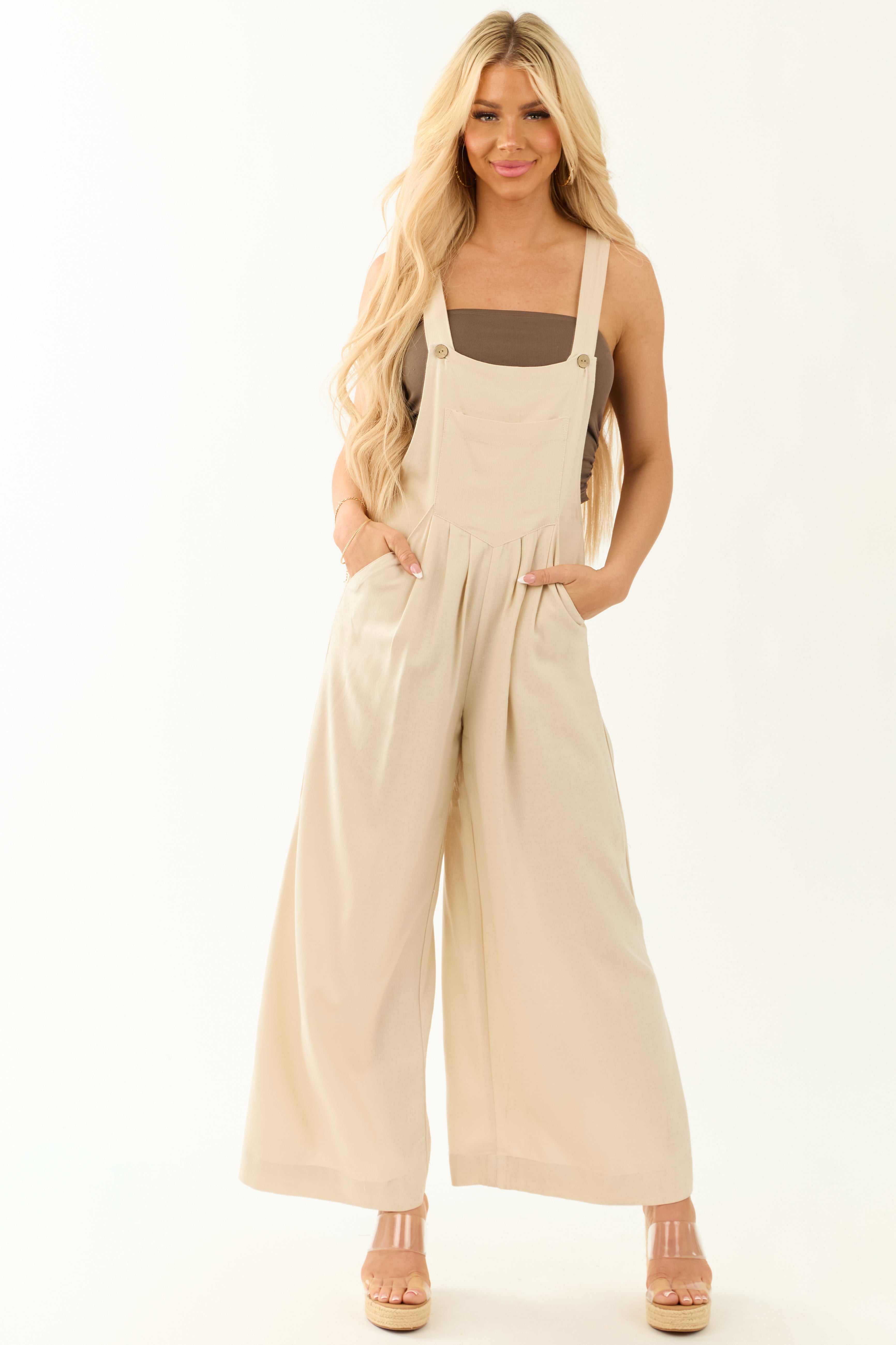Black Linen Blend Wide Leg Overalls Jumpsuit | Lime Lush Boutique