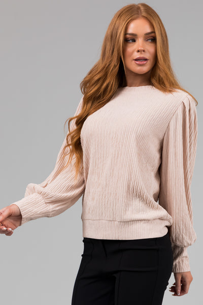 Champagne Long Bubble Sleeve Crinkle Top