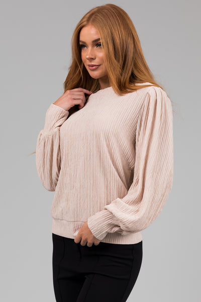 Champagne Long Bubble Sleeve Crinkle Top