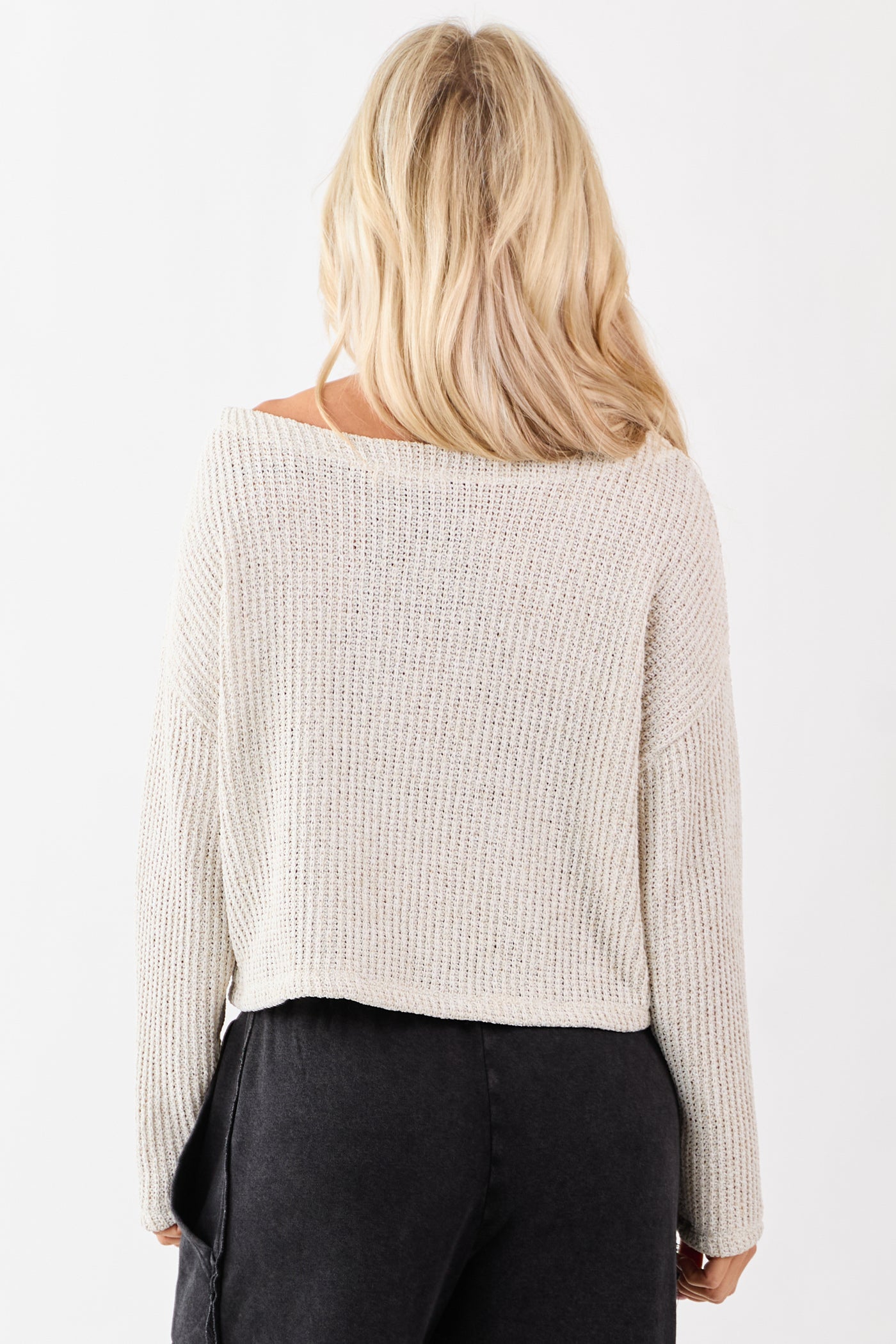 Champagne Open Knit Boxy Long Sleeve Top