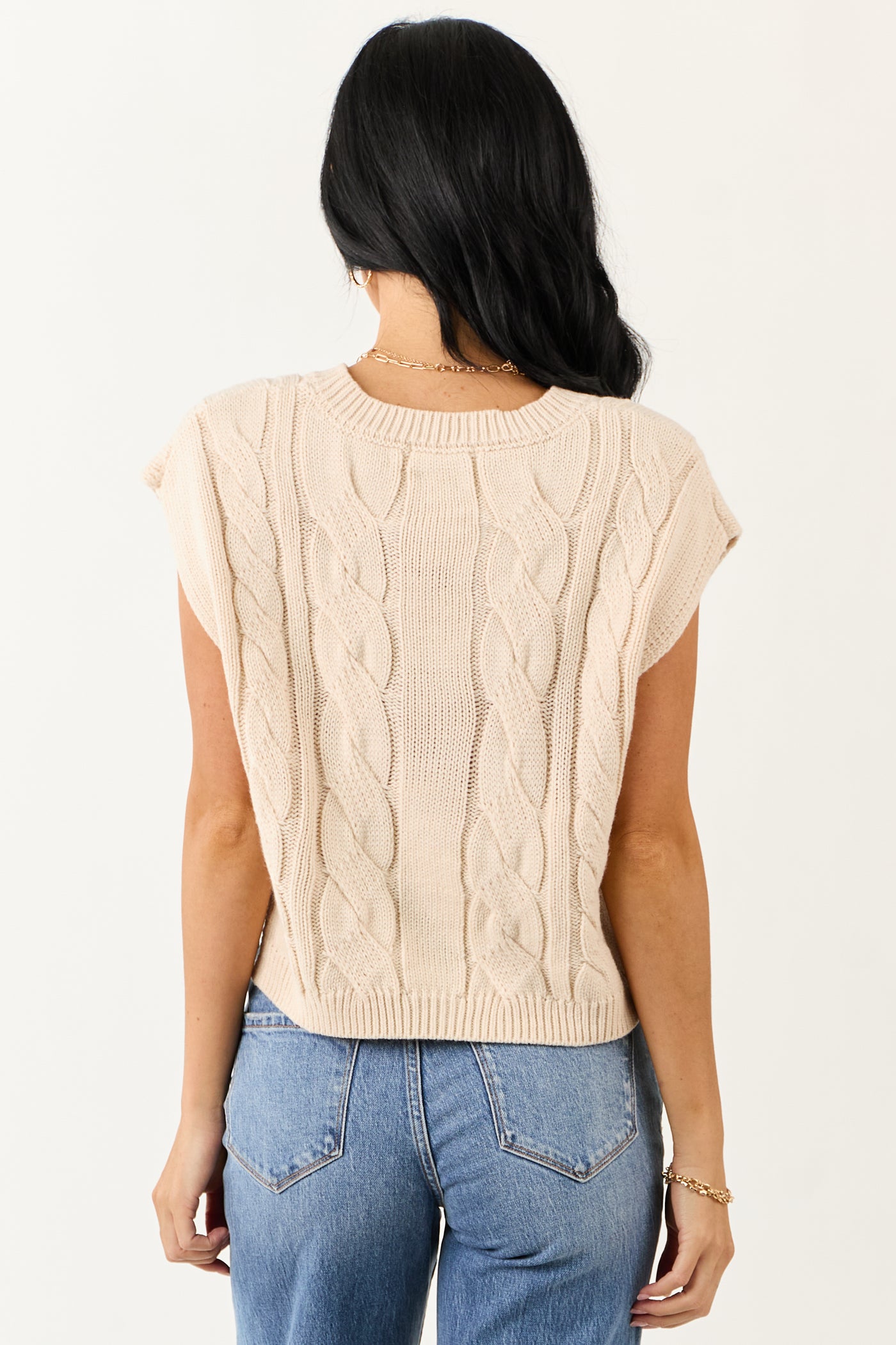 Champagne Open Side Cable Knit Sweater Vest