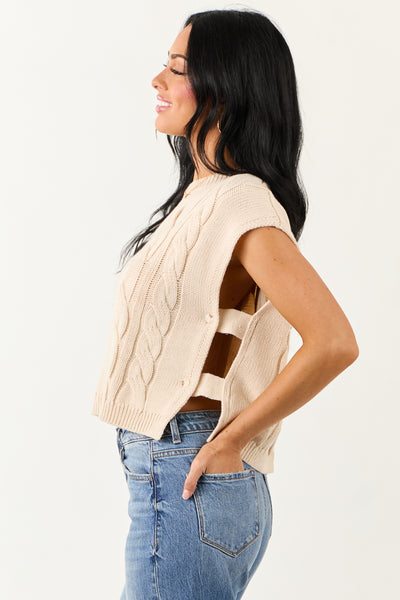 Champagne Open Side Cable Knit Sweater Vest