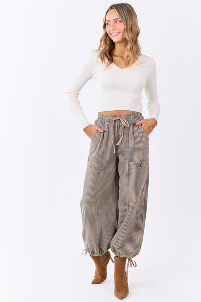 Champagne Rib Knit V-Neck Cropped Sweater Top