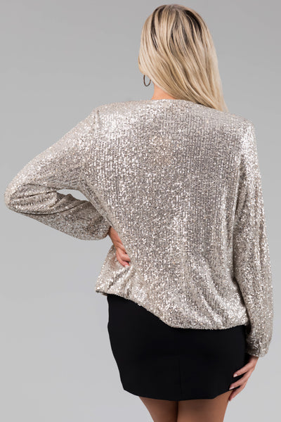 Champagne Sequin Lightweight Bomber Jacket