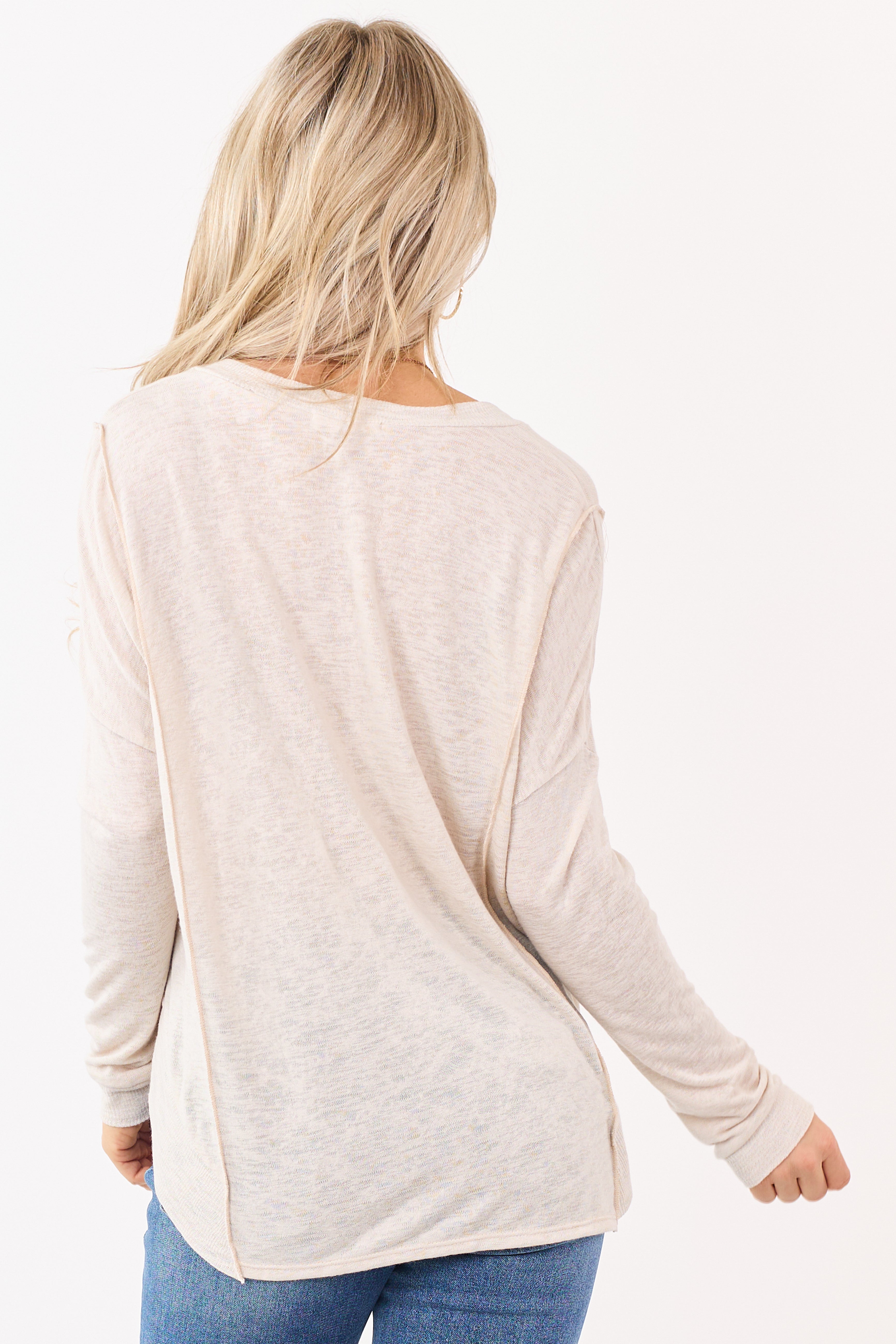 Champagne V-Neck Hacci Slub Knit Relaxed Top