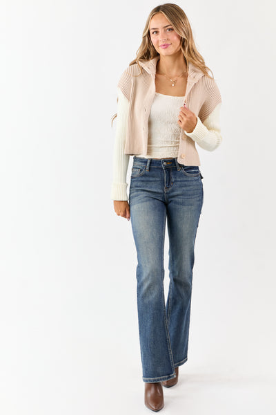 Champagne and Cream Contrast Sleeve Sweater Cardigan
