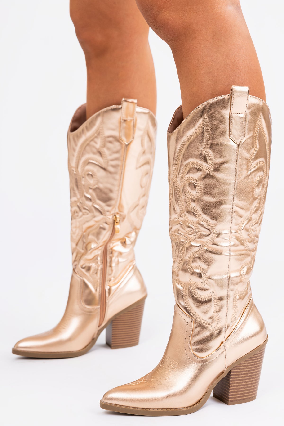 Mahogany Faux Leather Western Style Tall Boots
