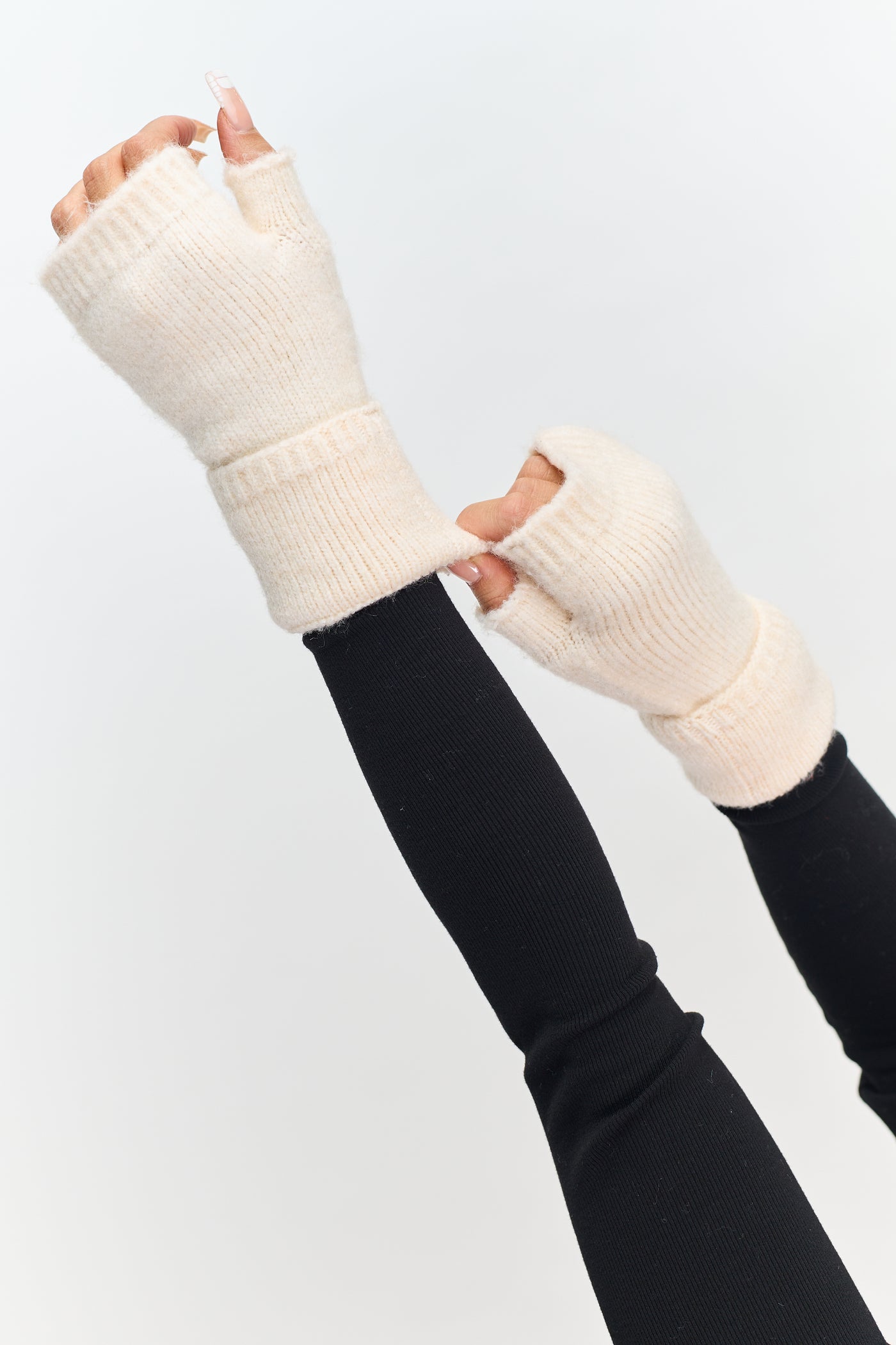 Champagne Fingerless Rib Knit Gloves