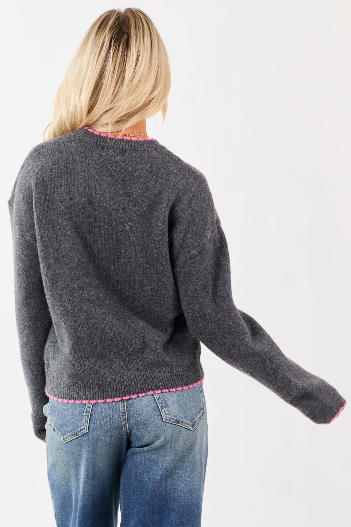 Charcoal Contrast Trim Wool Blend Sweater