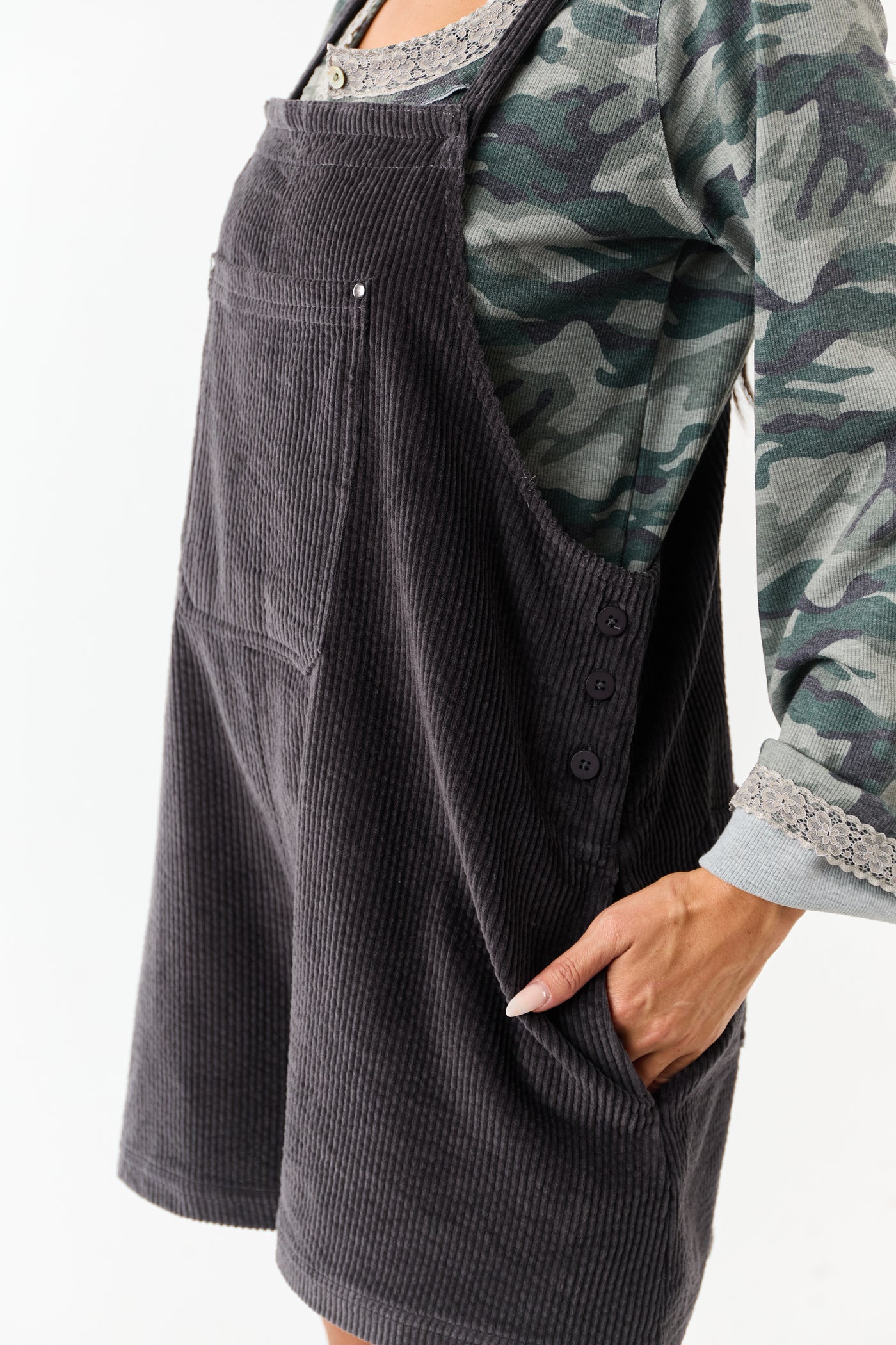 Charcoal Corduroy Relaxed Overalls Style Romper