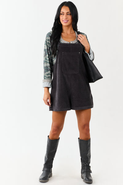 Charcoal Corduroy Relaxed Overalls Style Romper