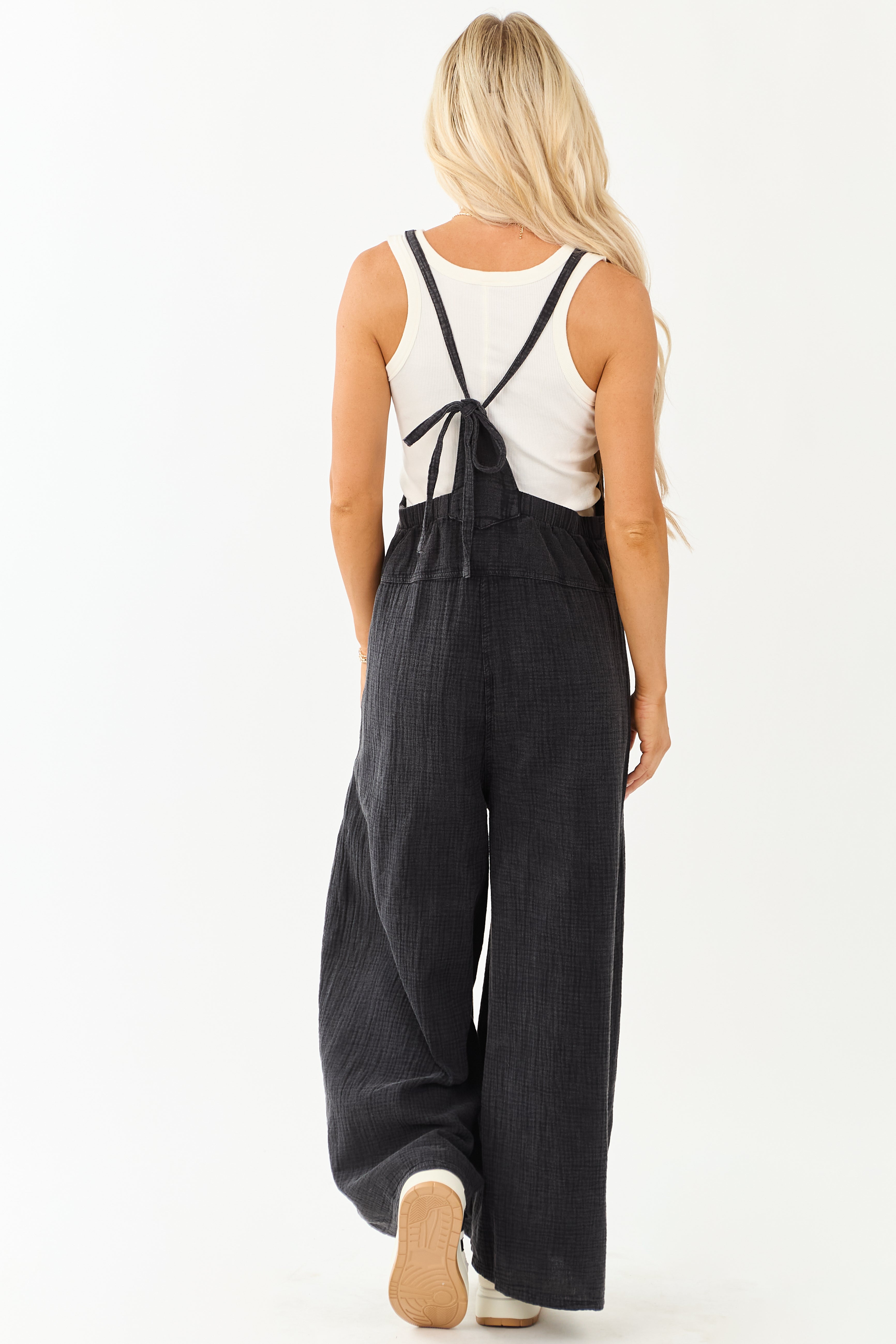 Charcoal Mineral Wash Gauze Cotton Jumpsuit