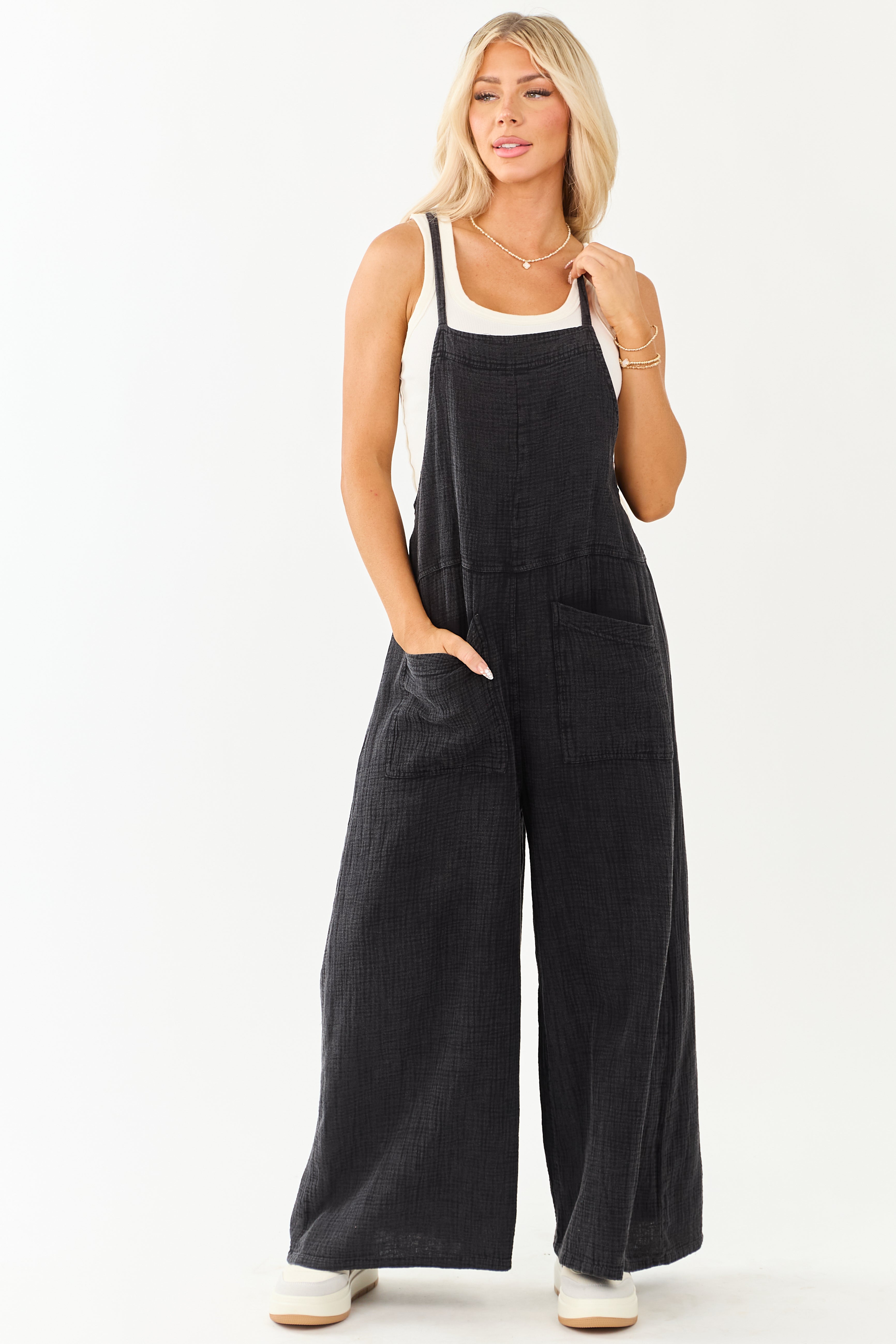 Charcoal Mineral Wash Gauze Cotton Jumpsuit