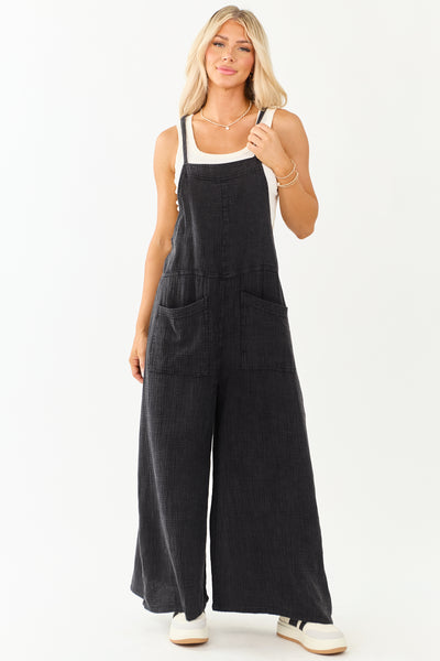 Charcoal Mineral Wash Gauze Cotton Jumpsuit