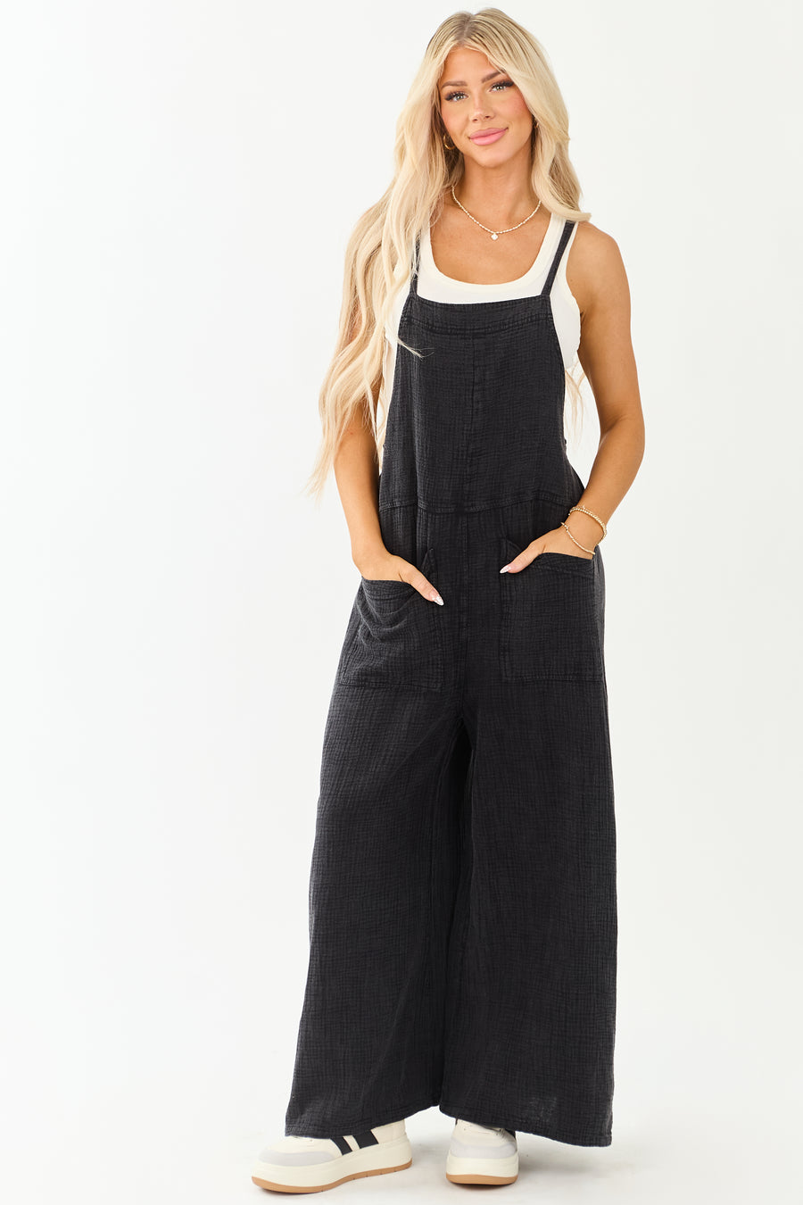 Charcoal Mineral Wash Gauze Cotton Jumpsuit
