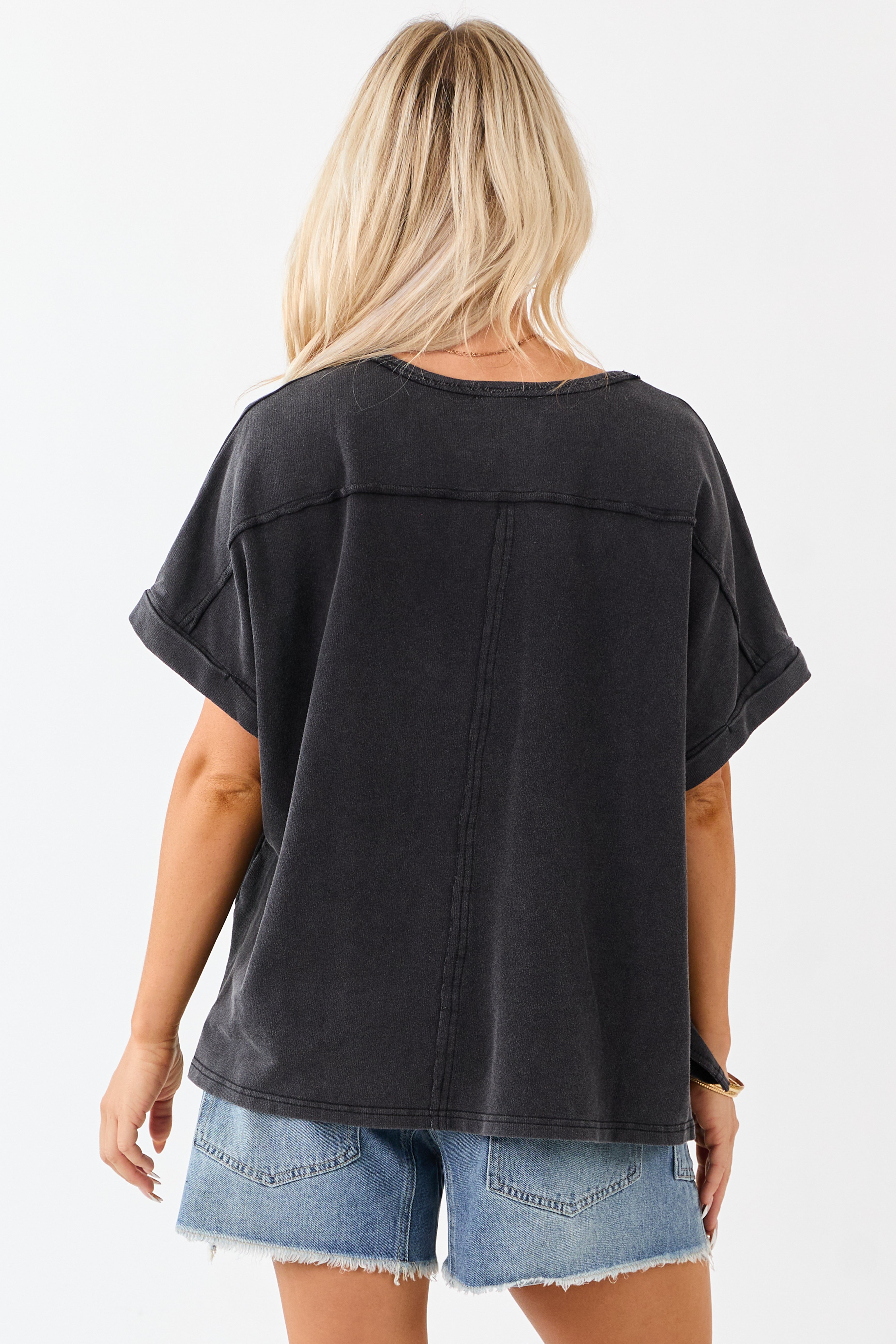 Charcoal Mineral Wash Short Sleeve Cotton Top