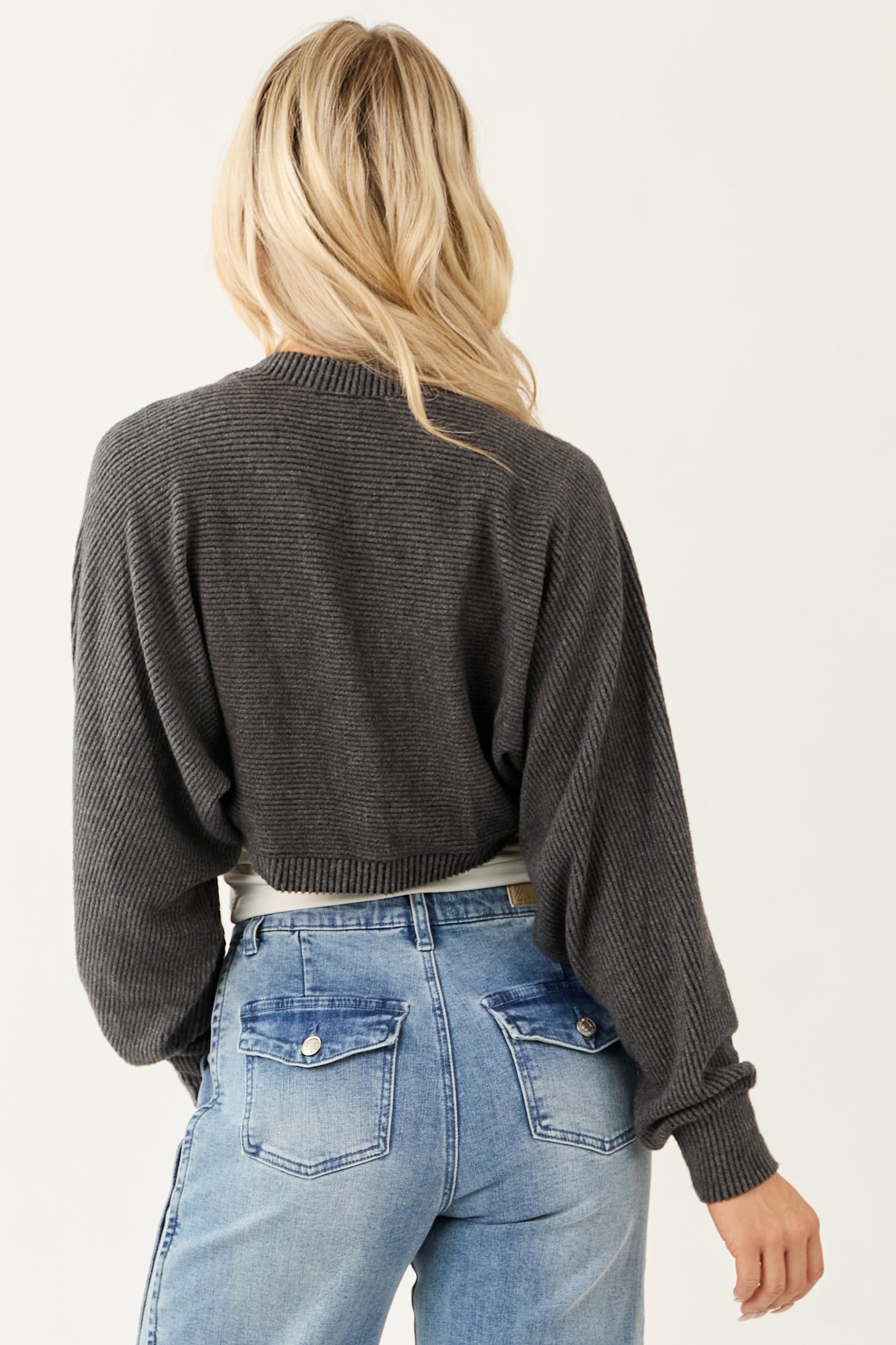 Charcoal Open Front Soft Ribbed Shrug Cardigan