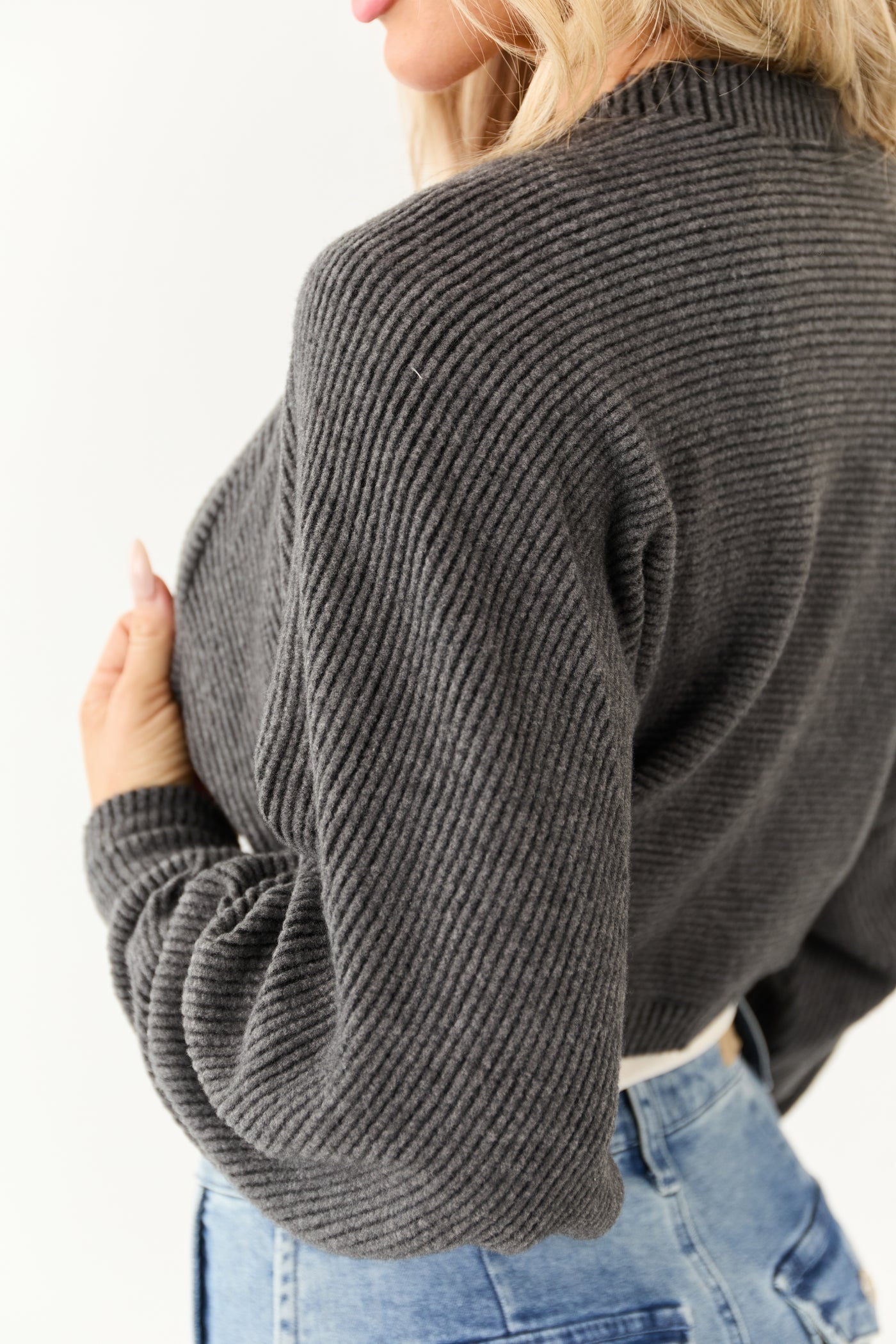 Charcoal Open Front Soft Ribbed Shrug Cardigan