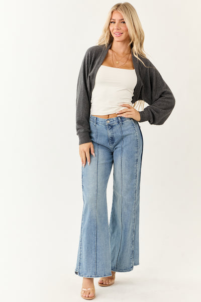 Charcoal Open Front Soft Ribbed Shrug Cardigan