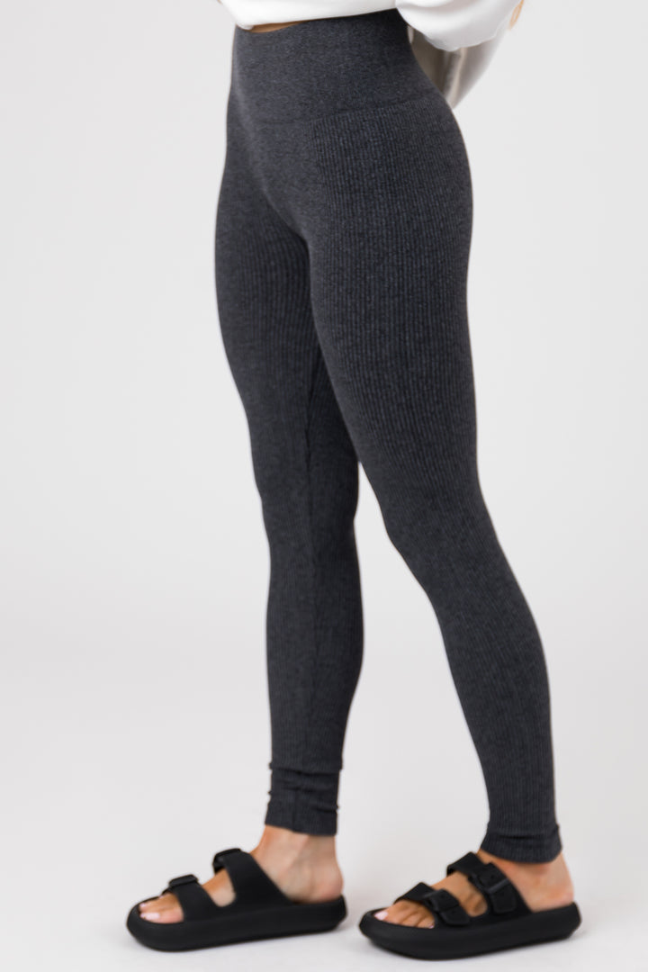 Charcoal Ribbed Knit Seamless Leggings