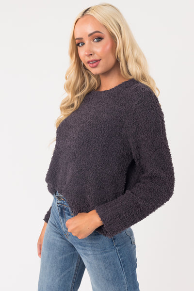 Charcoal Round Neck Soft Fuzzy Sweater