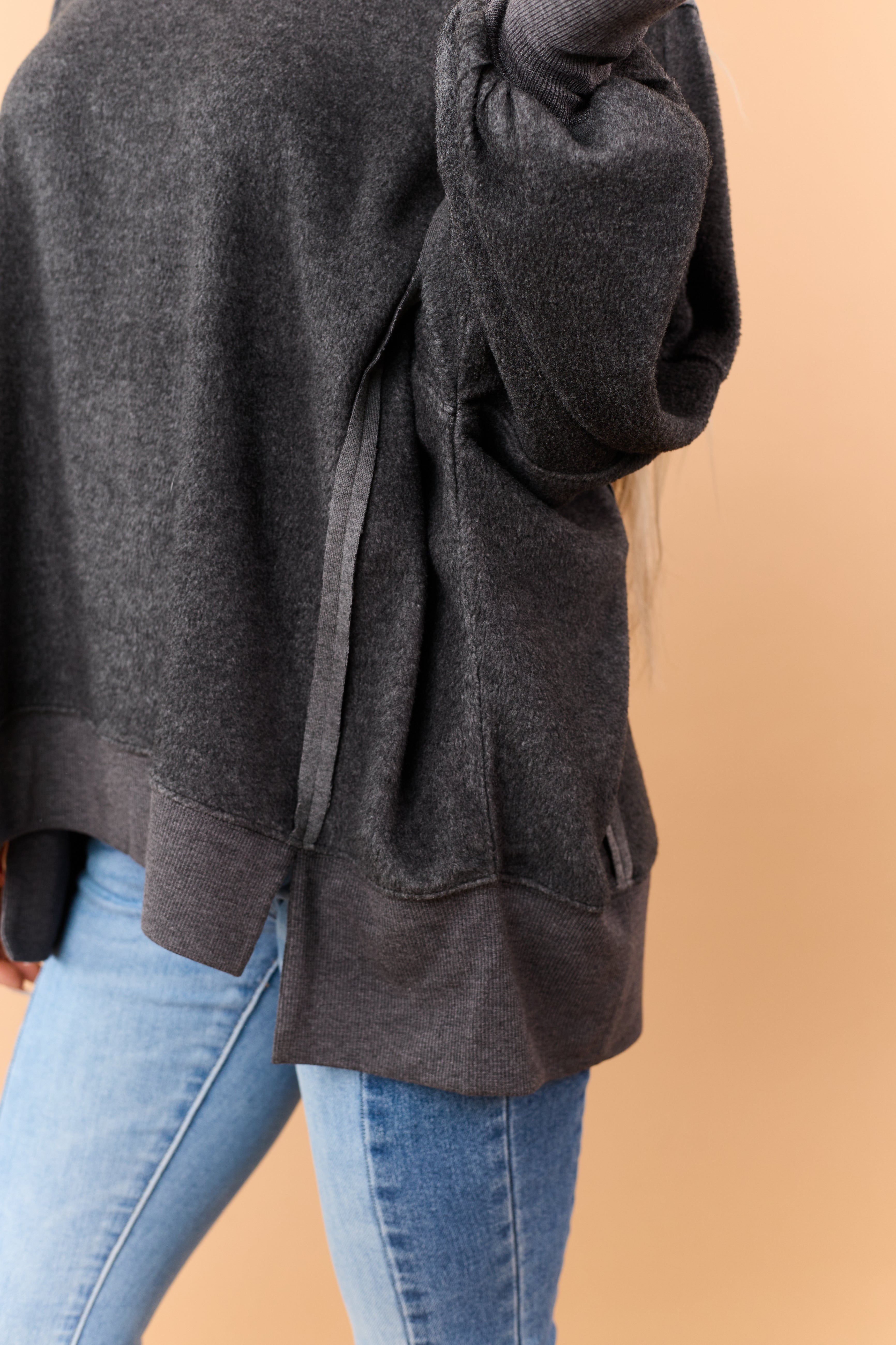 Charcoal Soft Brushed Knit Raw Seam Sweatshirt