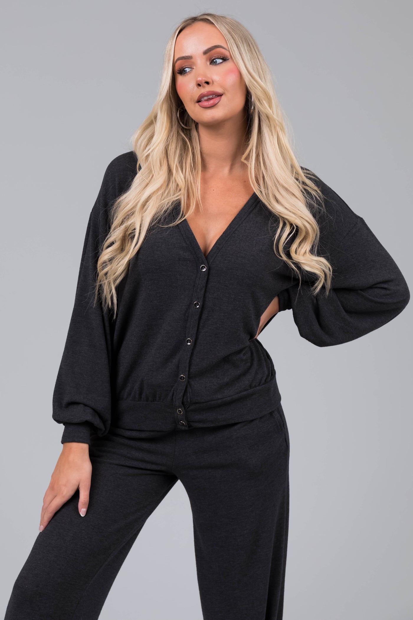 Charcoal Soft Button Up Cardigan