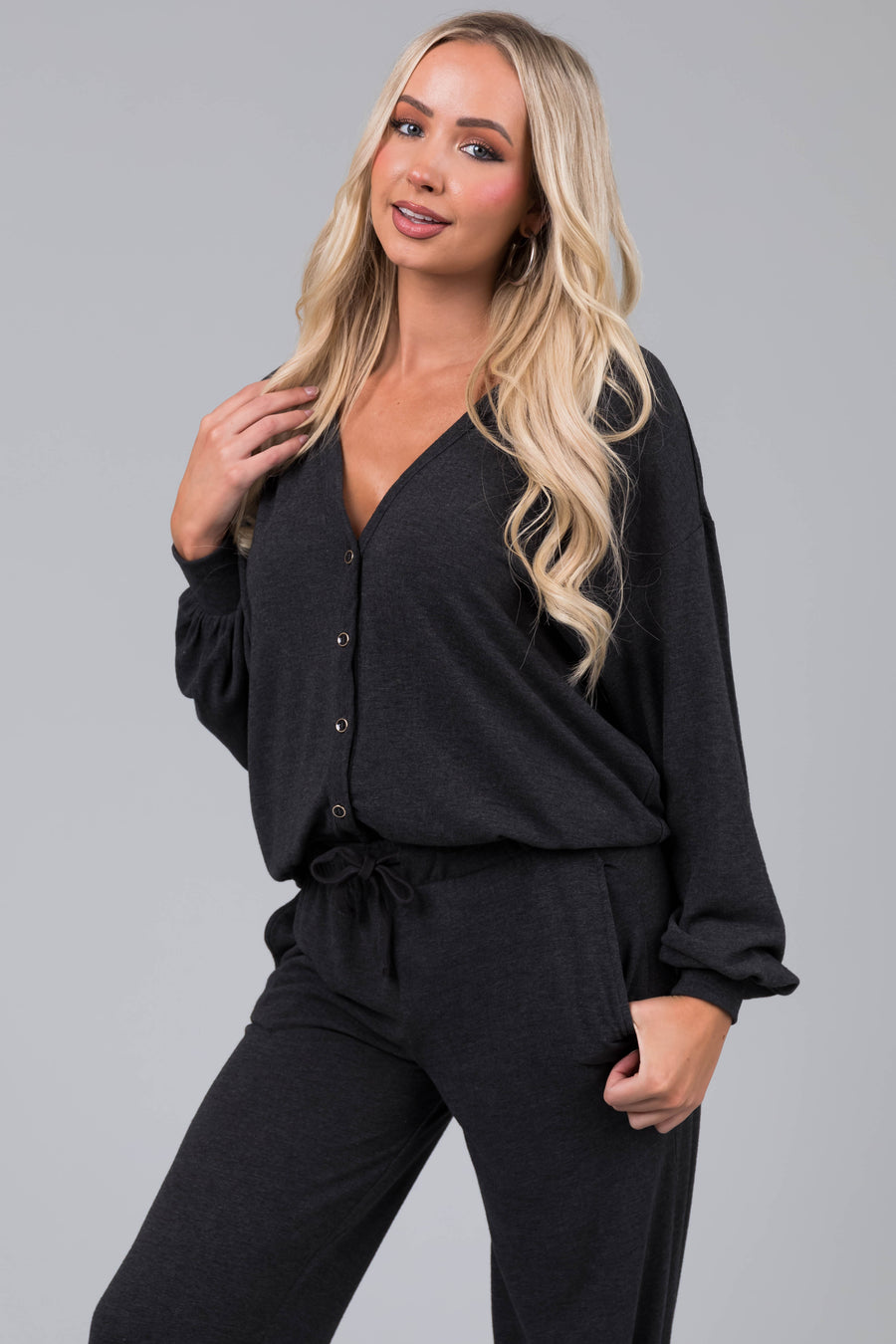 Charcoal Soft Button Up Cardigan