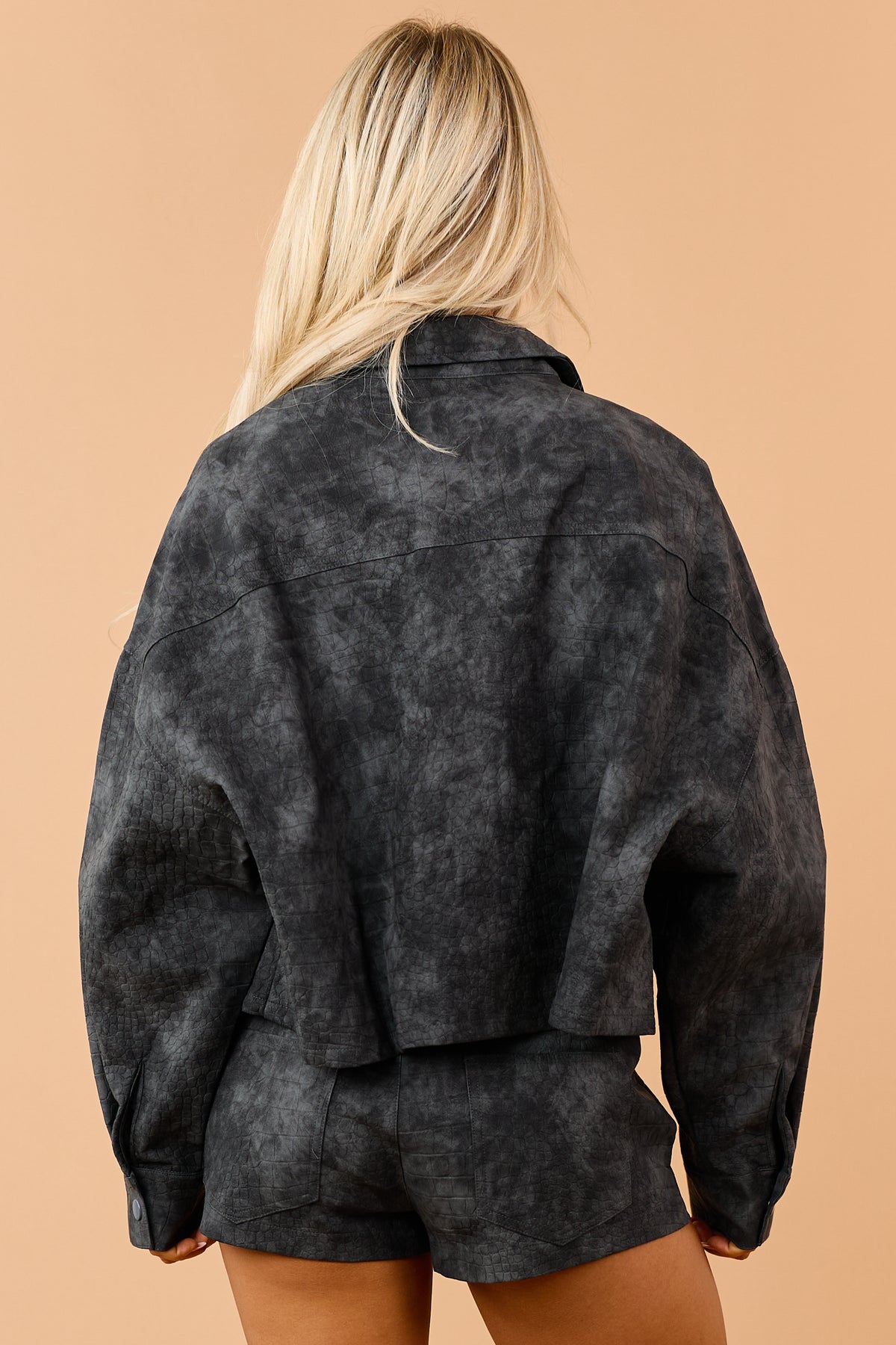 Charcoal Soft Faux Suede Reptile Texture Jacket
