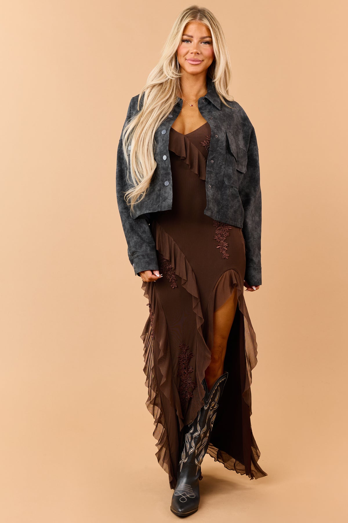 Charcoal Soft Faux Suede Reptile Texture Jacket
