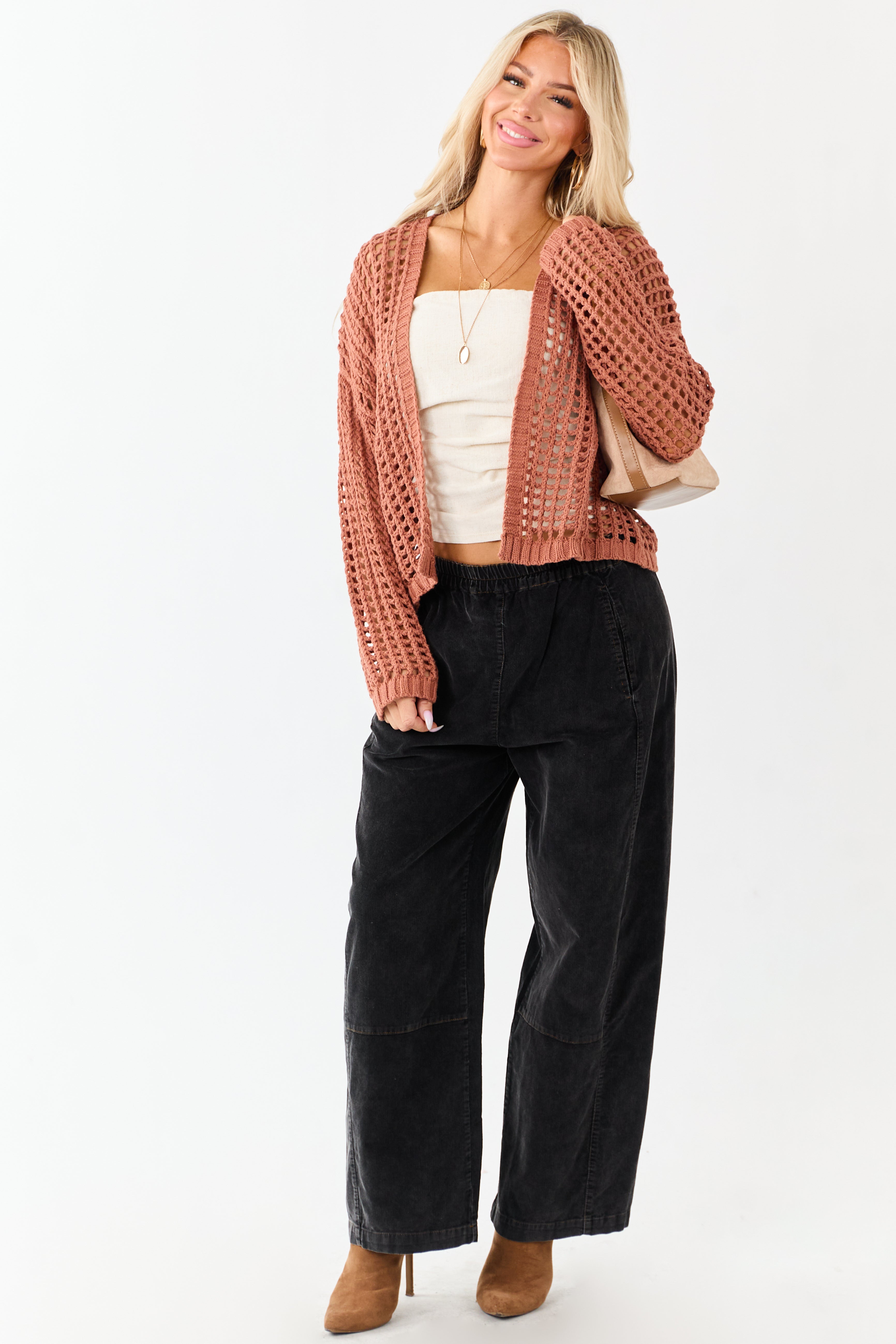 Charcoal Stone Washed Corduroy Wide Leg Pants
