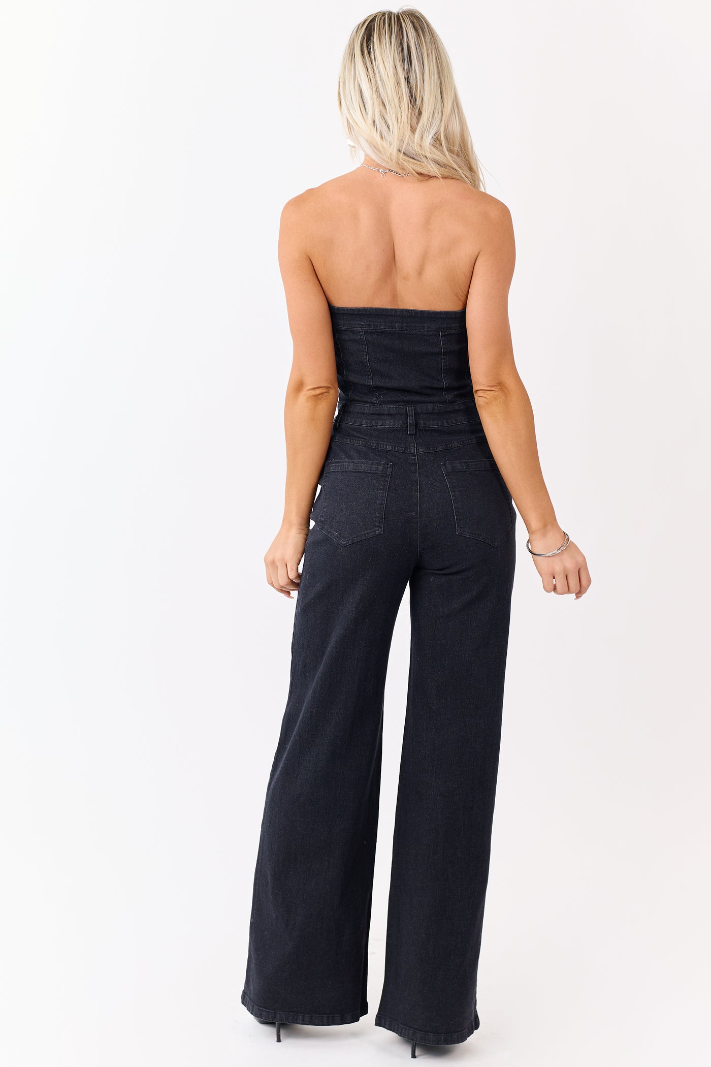 Charcoal Stretchy Denim Strapless Jumpsuit