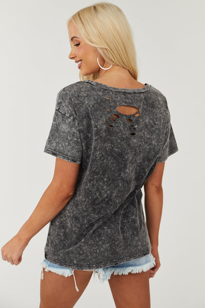 Charcoal USA Graphic Washed Distressed Knit Top