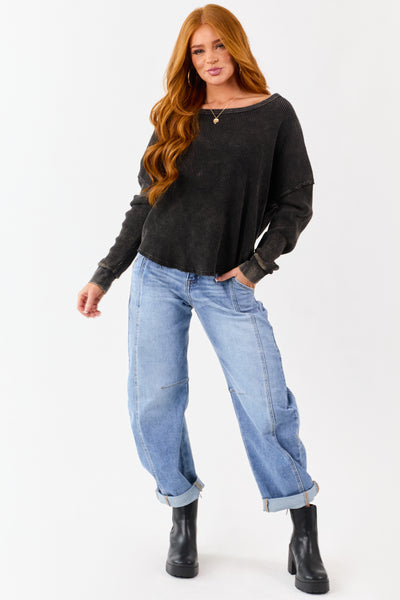 Charcoal Vintage Washed Waffle Knit Boxy Cotton Top