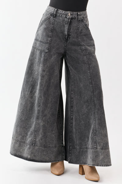 Charcoal Washed Palazzo Carpenter Denim Pants